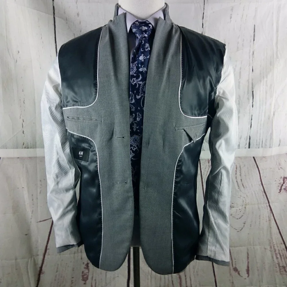 H&M Slim Fit 40R 2 Button Gray Suit Blazer Sport Coat